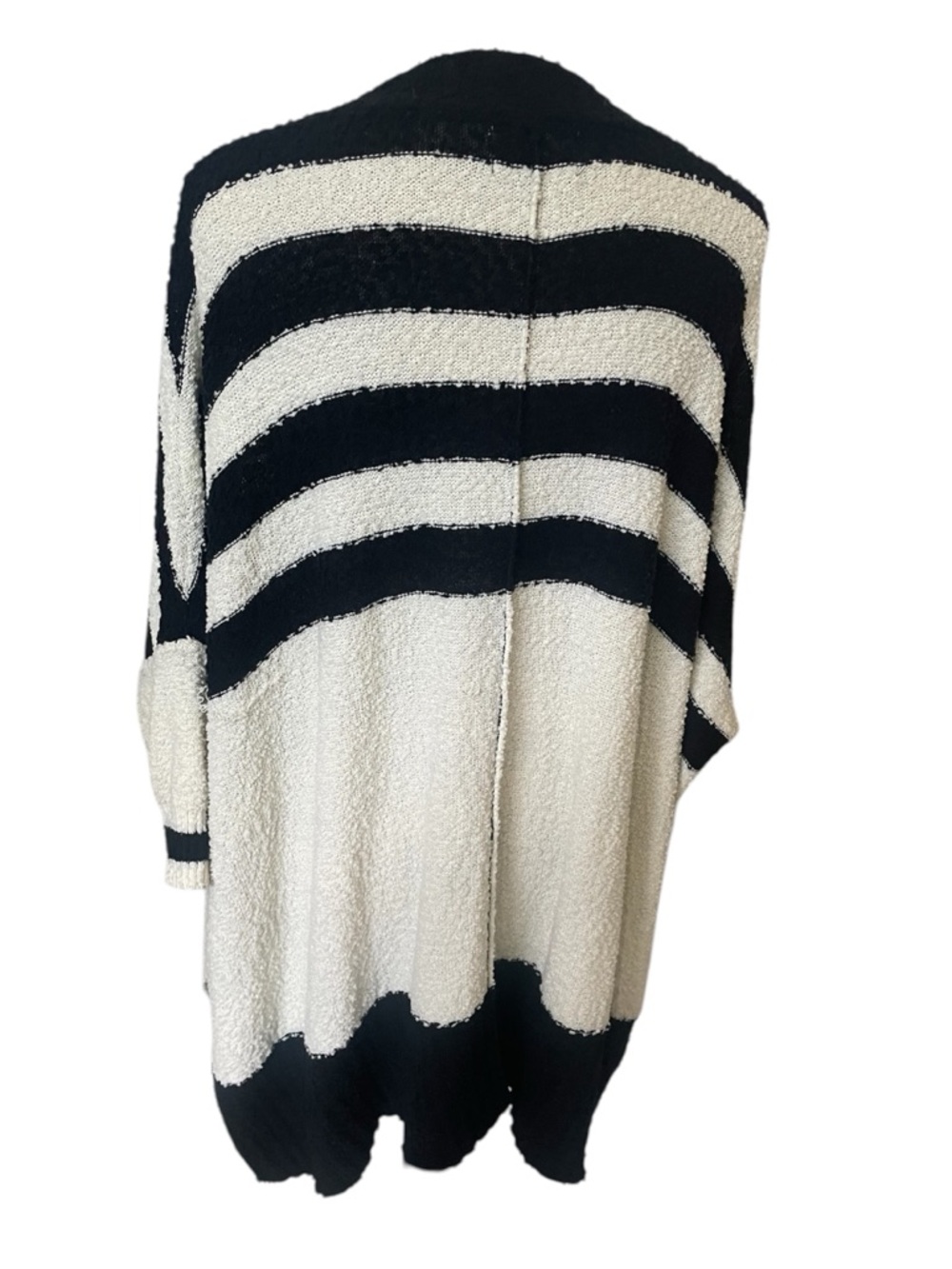 First Love By Lovelyn Cozy Black & Cream Striped Open-Front Oversized Cardigan - Picture 2 of 7
